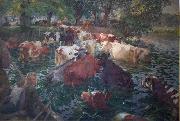 Emile Claus Cows crossing the Lys River oil on canvas